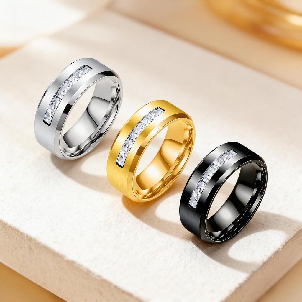 Titanium Steel Rotatable Half-Circle Diamond Couple Ring - Trendy & Stylish Jewelry