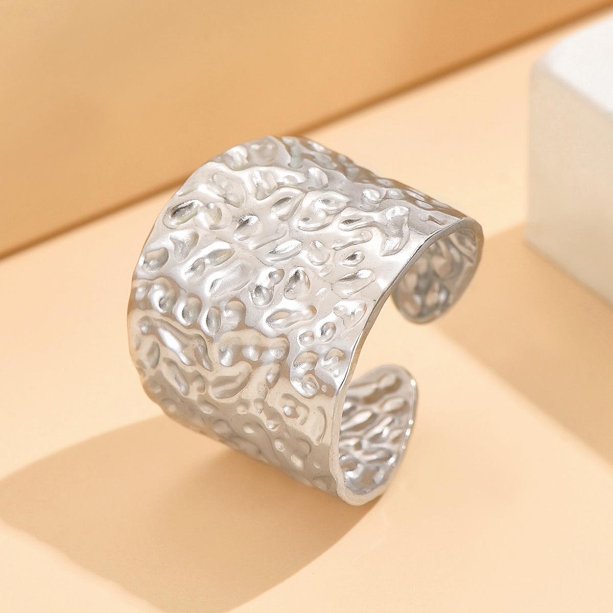 European and American Retro Hammered Texture Adjustable Stainless Steel Ring