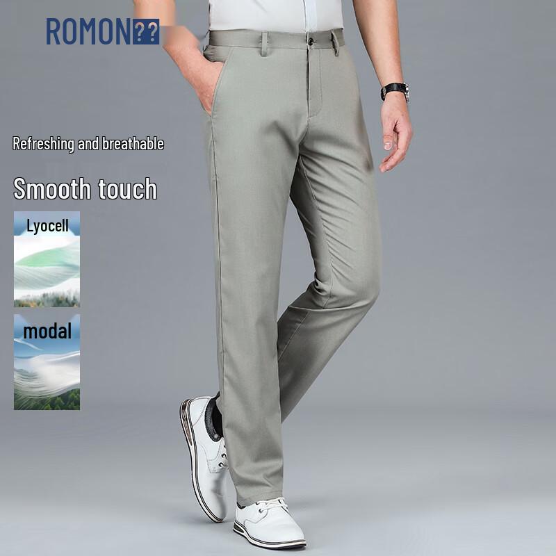 ROMON Men s Lightweight Modal Blend Business Casual Stretch Pants 28