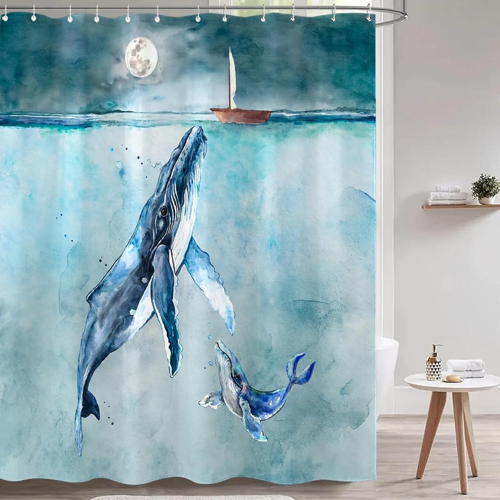 Whale Sea Bath curtain Seaside ocean-themed Shower Curtain Washable Dirt-Resistant Shower Head waterproof Polyester Bath Curta