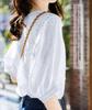 Lace shirt blouse for top with small short openwork voluminous for going out [Yino] women, flowers, embroidery, sleeves, U-neck, knit, slimming, cute,