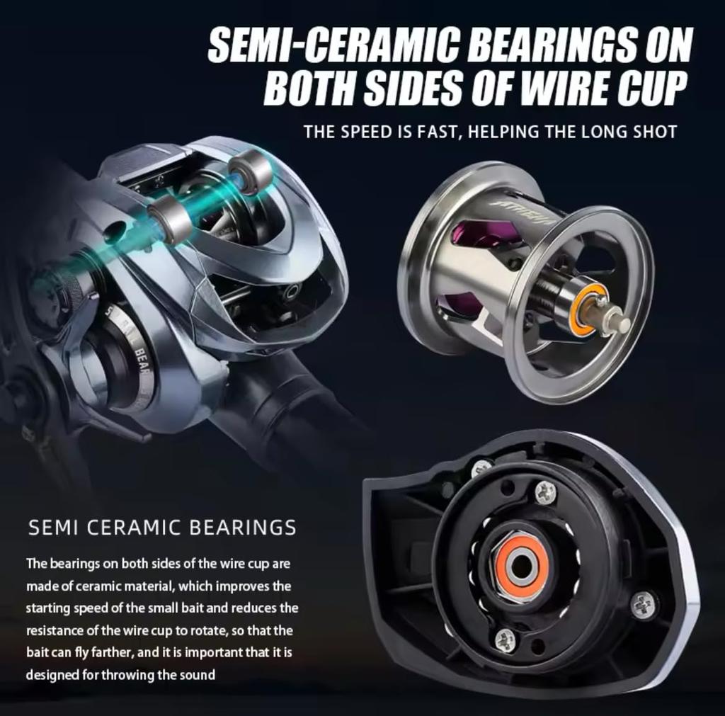 BEARKING ATHENA Mulineta Bait Finesse Mâner Stâng BFS Ultra Ușoară 138g Sistem Frânare SV Echipată cu Rulment Ceramic