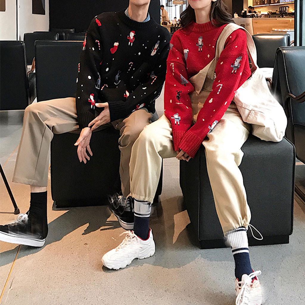 

Пара Осень и Зима Новая Мода Рождественский принт Свободный вязаный свитер