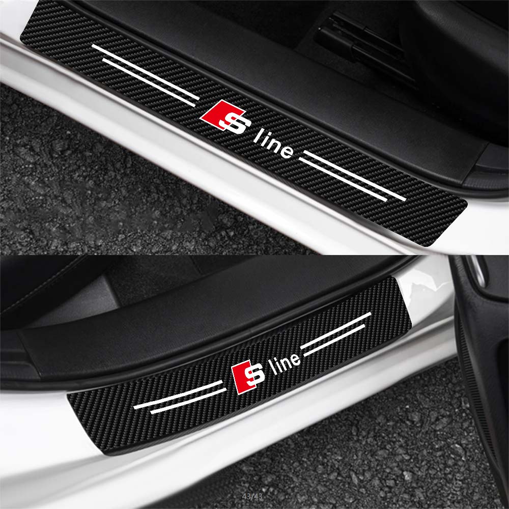 4PCS Carbon Fiber Leather Car Door Sill Protector Sticker Decoration Decal For S1 SLINE A3 8P S3 A4 B6 B7 A6 C5 C7 A5 Q3 Q5 Q7