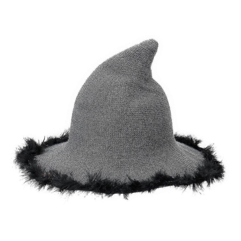 Halloween Beanie Witch Hats Women Plush Trim Wide Brim Pointed Cap Masquerade Cosplay Party Hats Costume Accessory Multi-color Optional