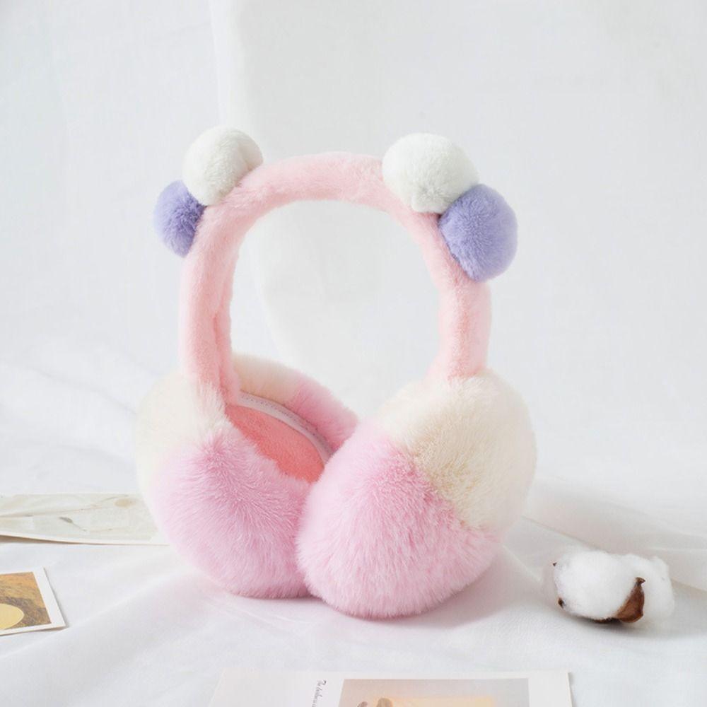 Fluffy Plush Ear Warmers Two Tone Foldable Ear Muffs Fashion Pom Pom Earmuffs  Winter Outdoor