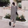 Women's Lazy Round Neck Sleeveless Striped Dress Summer Casual Loose Look Slim Slit Vest Dress