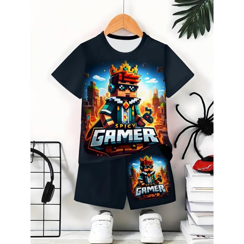 6pcs boy suit fashion 3D printed casual suit short sleeve shorts T-shirt, boy outdoor T-shirt shorts suit, suitable for outdoor., Perfect for Outdoor