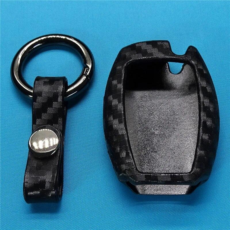 Carbon Fiber Silicone Car Key Fob Cover Case Shell Holder Chain For Mercedes Benz W203 W204 W212 CLK C180 E200 AMG C EClass