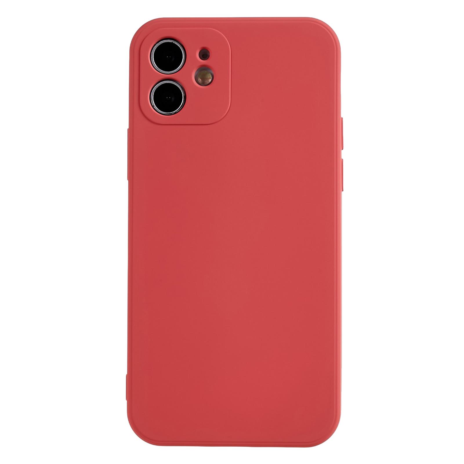

For iPhone 12 6.1 inch Rubberized TPU Phone Case Fiber Lining Fall Proof Protective Cover Hawthorn Red