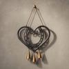 Vintage Copper Bell Pendant Metal Heart Shape Wind Chimes Pendant, Retro Distressed Love Three Bells Chime Chimes, Waterproof Rust-Proof Outdoor