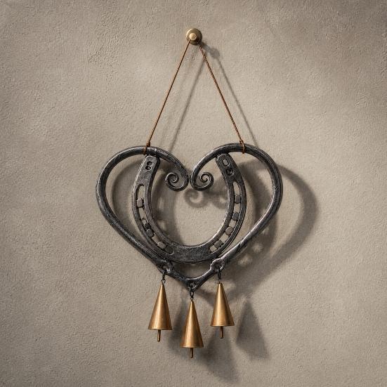 Vintage Copper Bell Pendant Metal Heart Shape Wind Chimes Pendant, Retro Distressed Love Three Bells Chime Chimes, Waterproof Rust-Proof Outdoor
