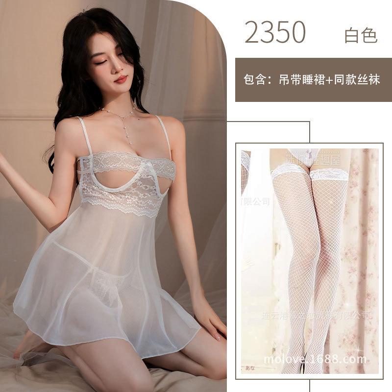 Sexy Mesh See-through Lace Erotic Underwear Hollow Breast Suspender Free Open Gear Uniform