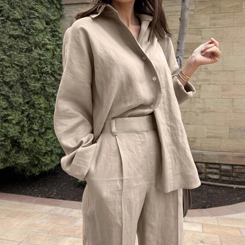 Vintage Solid Color Simple Versatile Loose Long Sleeve Shirt for Spring Autumn, Casual Loose Blouse for Women European American Crossbody Style