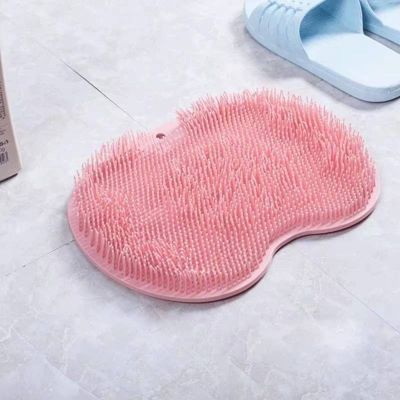 Bathroom Massage Brush and Pad Set Silicone Back Scrub Brush Non Slip Foot Washing Pad with Suction Cup Exfoliating Bath Tool