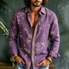Men's Long Sleeved Shirt with Bamboo Leaf Pattern Full Printing, Daily Commuting, Travel, Vacation, Fashionable and Trendy Shirt
