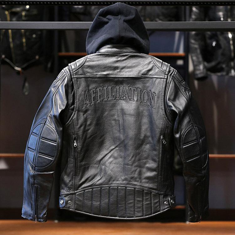 Removable cap two-piece Harley leather leather jacket men's AF locomotive top layer cowhide jacket