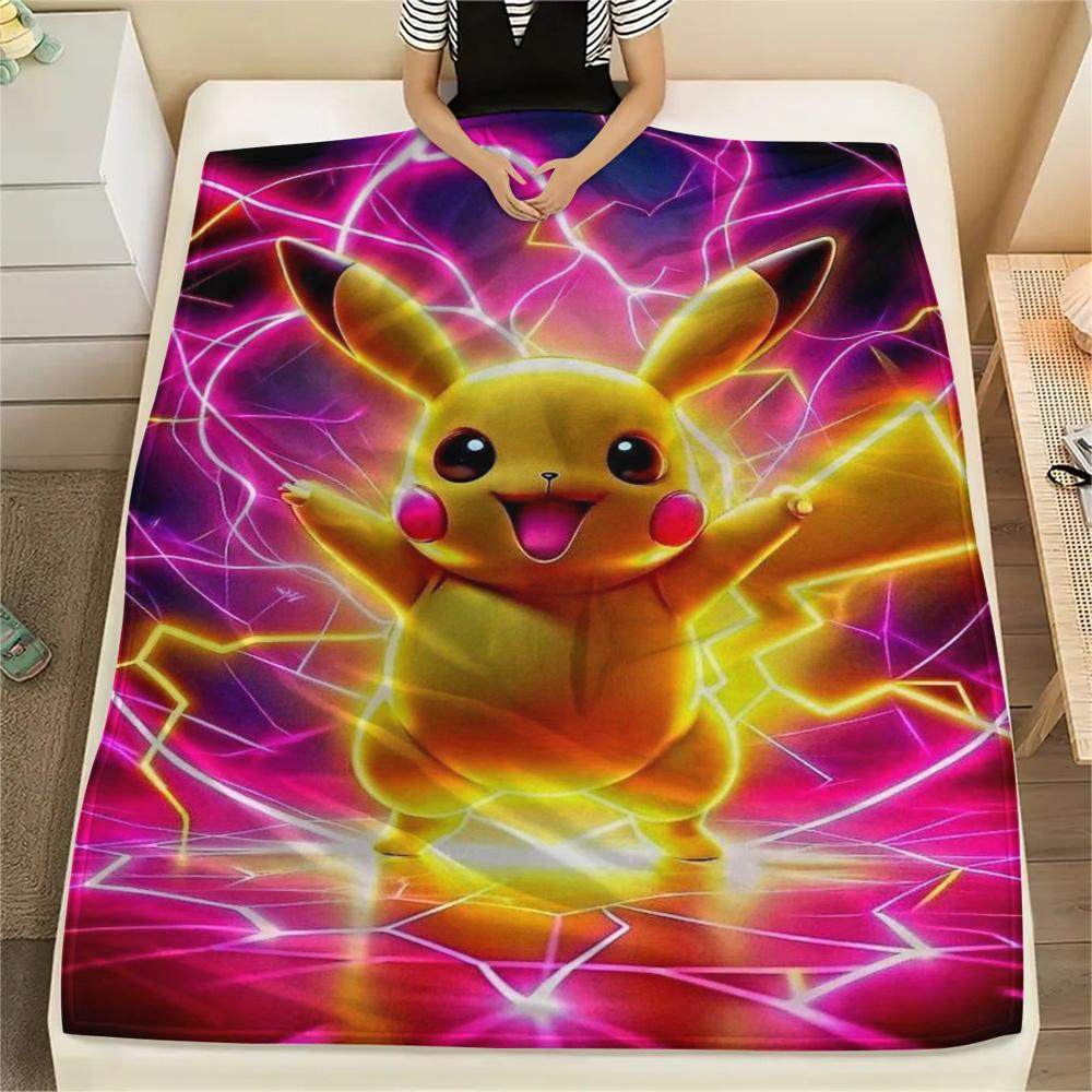 Pikachu Warm Printed Flannel Blanket Perfect for Bedroom Sofa Travel Picnic.-TING