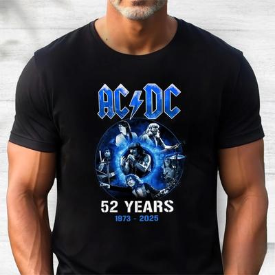ACDC Band Shirt 52 Years 1973-2025 Anniversary Blue Graphic Tee for Music Lovers High-end Luxury Is for Both Men and Women Top