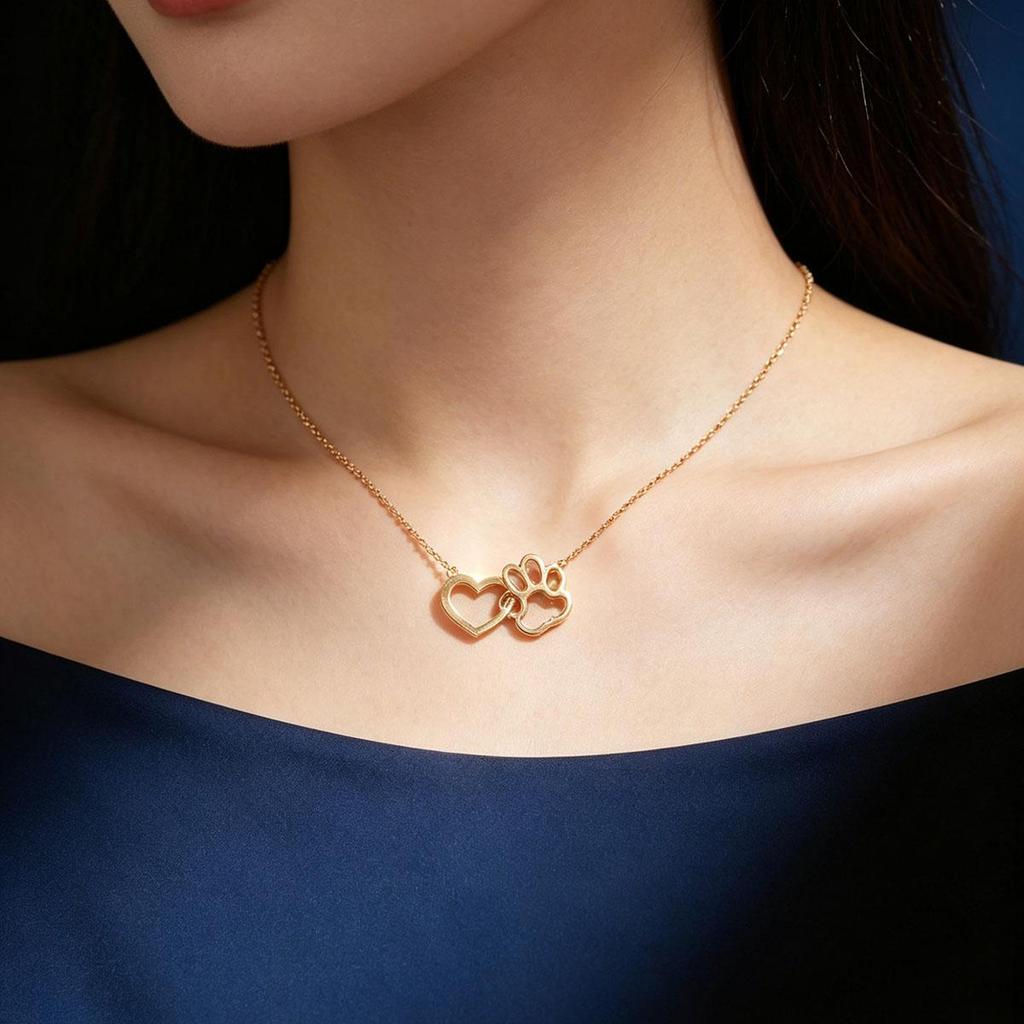 New Animal Dog Paw Heart Gold Necklace Men and Women Hollow Love Shape Choker Chain Footprint Versatile Pendant