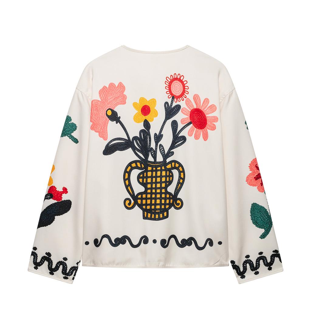 Europäische und amerikanische Damenmode beliebte Mode langärmelige Jacke mit Blumenstickerei