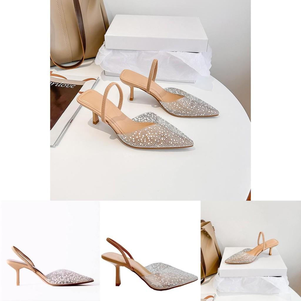 Open Toe High Heel Shoes With Pearl Details For Daily Use