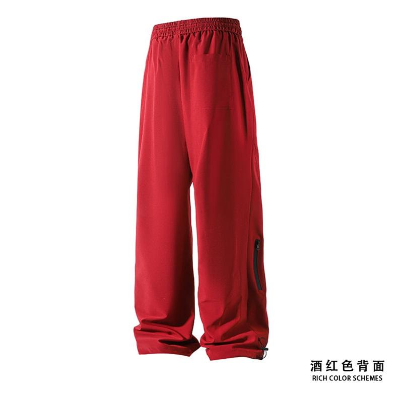 Summer Men's Ice silk Waterproof Pants Casual Zipper Can Tie Feet Solid Straight Elastic Waist Trousers Loose Daily Pants 5XL