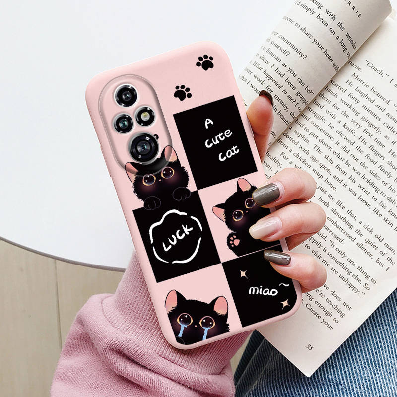 Cartoon Case For Honor 50 70 X7 X7A X7b 90 Lite 90 Smart 400 200 Pro 200 Lite Cute Black Cat Cover Soft Back Shell for Honor 400