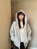 Cool American Sweet Pattern Women's Embroidered Hooded Sweatshirt - Autumn Loose Fit Cardigan