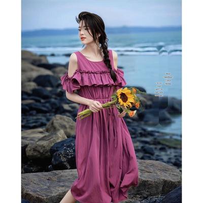French Sweetheart Off-Shoulder Ruffle A-line Midi Dress