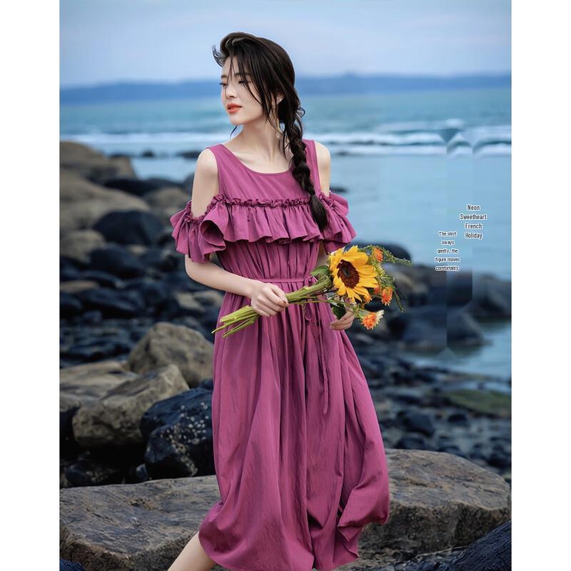 French Sweetheart Off-Shoulder Ruffle A-line Midi Dress M