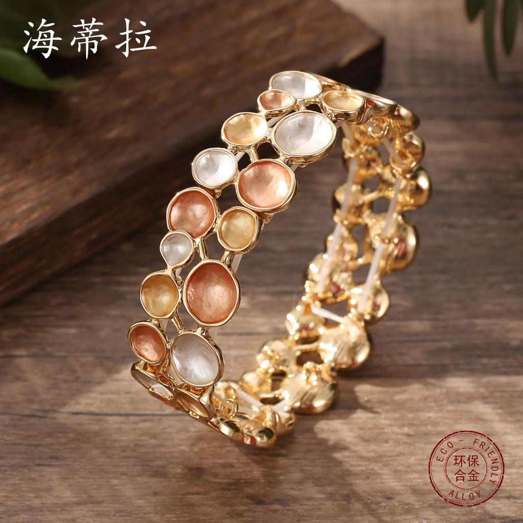New Color Painting Oil Geometric Round Flower Elastic Bracelet, Fashionable Women's Versatile Petal Bracelet