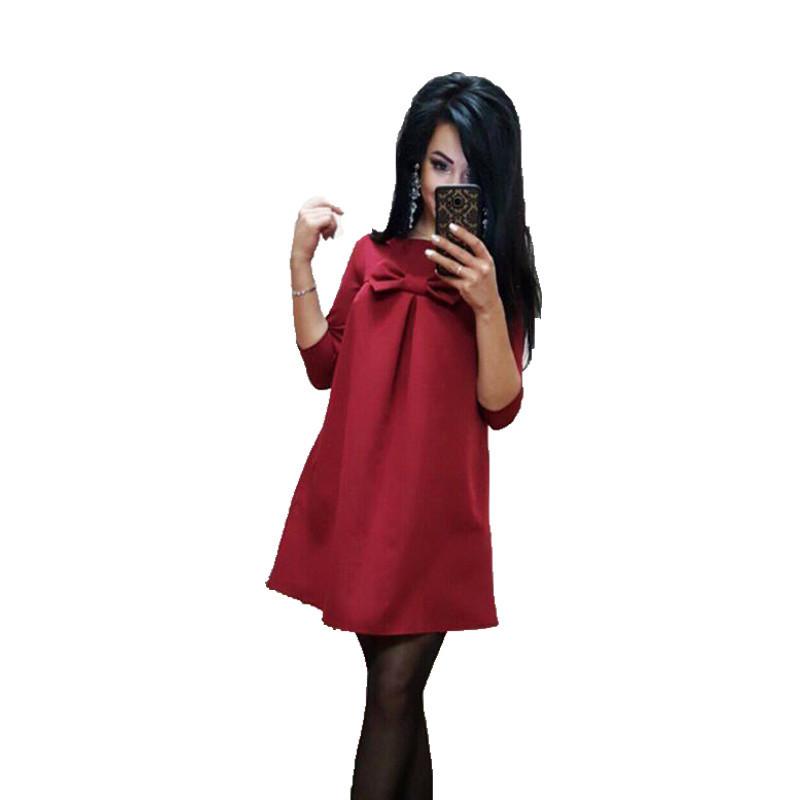 Elegant Cotton Blend Solid Color Dress With Sweet Bow Design For Stylish Commuters