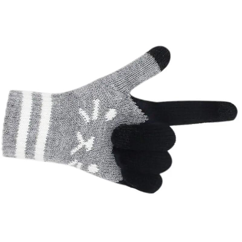 Zimní Kočičí Žakárové Všestranné Zesílené Teplé Pletené Rukavice Hravé Rukavice s Plnými Prsty Roztomilé Vícebarevné