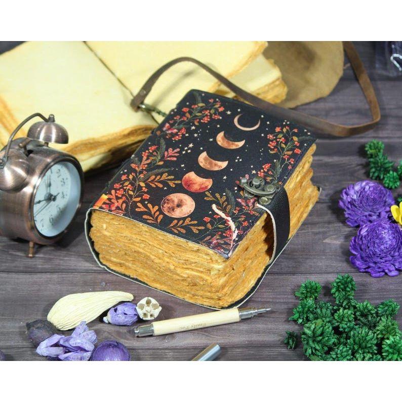 Handmade Leather Grimoire: Sun & Moon Book of Shadows