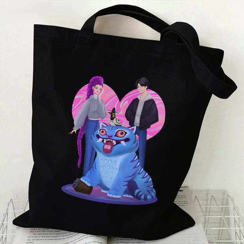 Spot KPOP Demon Hunter Group Printed Canvas Bag Student Daily Trend Handbag Shopping Bag