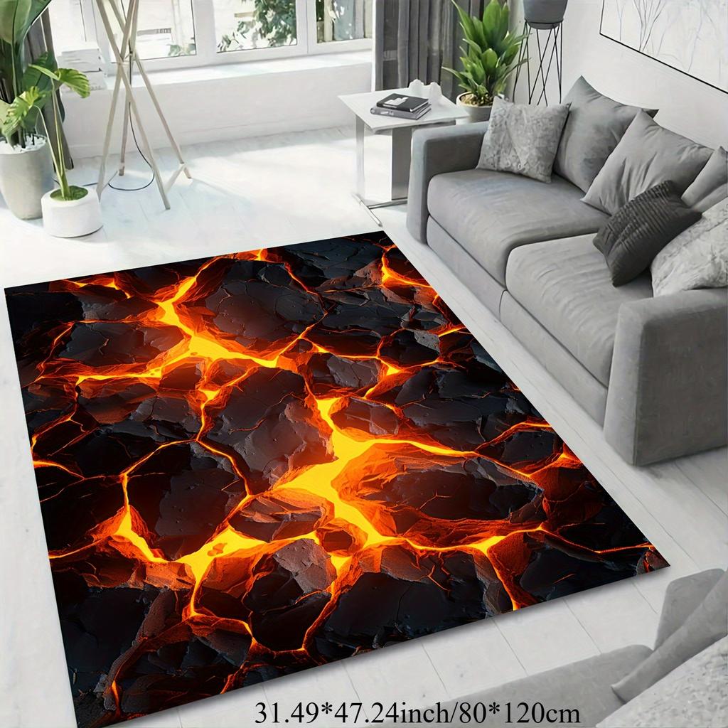 3D Lava Illusion Rug - Non-Slip Optical Floor Mat for Bedroom Game Room Decor, Living Room Area Carpet