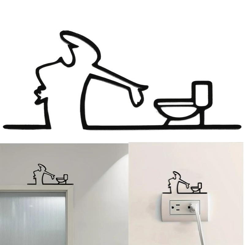 Toilet Cartoon Stickers, Toilet Door Corner Decoration, Self-Adhesive Toilet Signs, Black Frame Home Bathroom Decoration