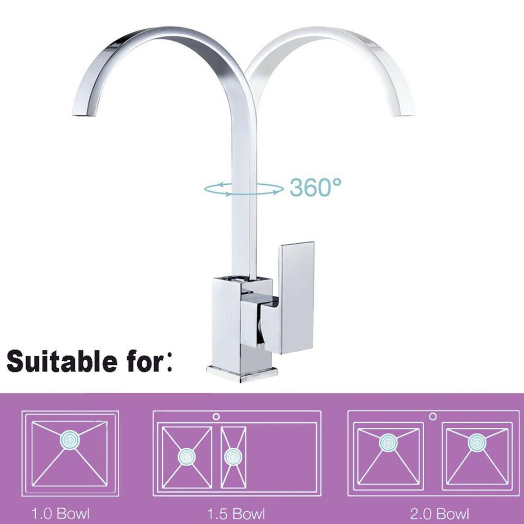 Modern Square Brass Cold & Hot Wster Faucet Swivel Spout Kitchen Sink Taps Basin Sink Mixer Tap 14.1x7.2in