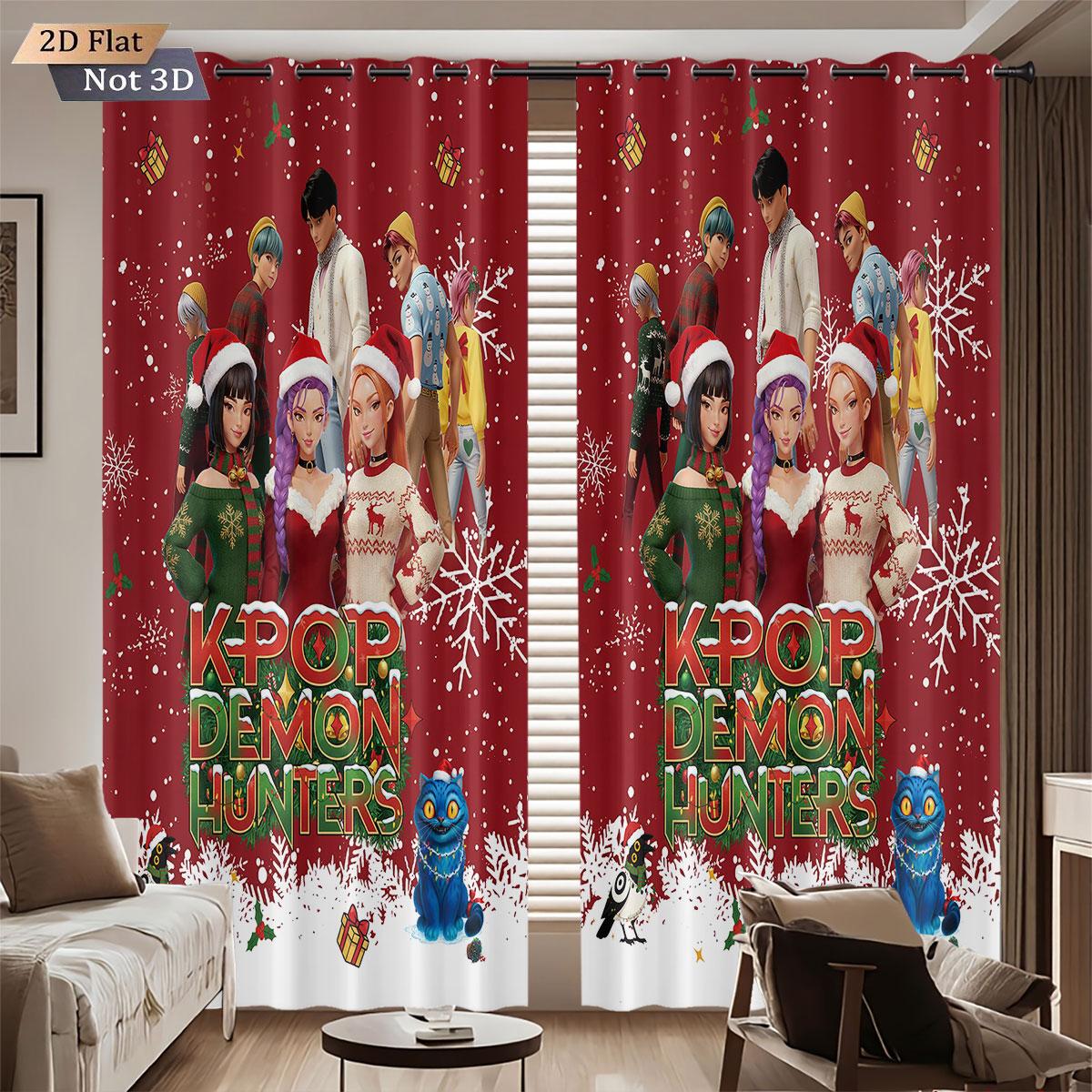 

Christmas Pop Demon Hunters Print Curtains Multiple Size Living Room Insulation Decoration Darkening Set Of 2 Made Polyester Machine Washable Area W100*H70(CM)-Rod Pocket&1PCS