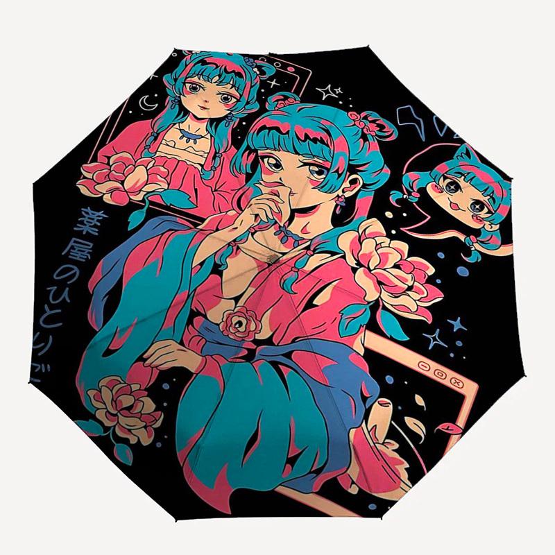 1pc Outdoor Umbrella with Anime Girl Design - Automatic Opening/Closing, Portable 3-Fold Design, 8-Rib Iron Frame - Perfect Gift for Fans, Travel
