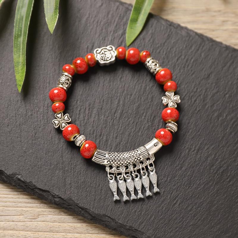 

Jingdezhen ceramic bracelet small fish fringed ancient style literary and versatile bracelet women s retro accessories