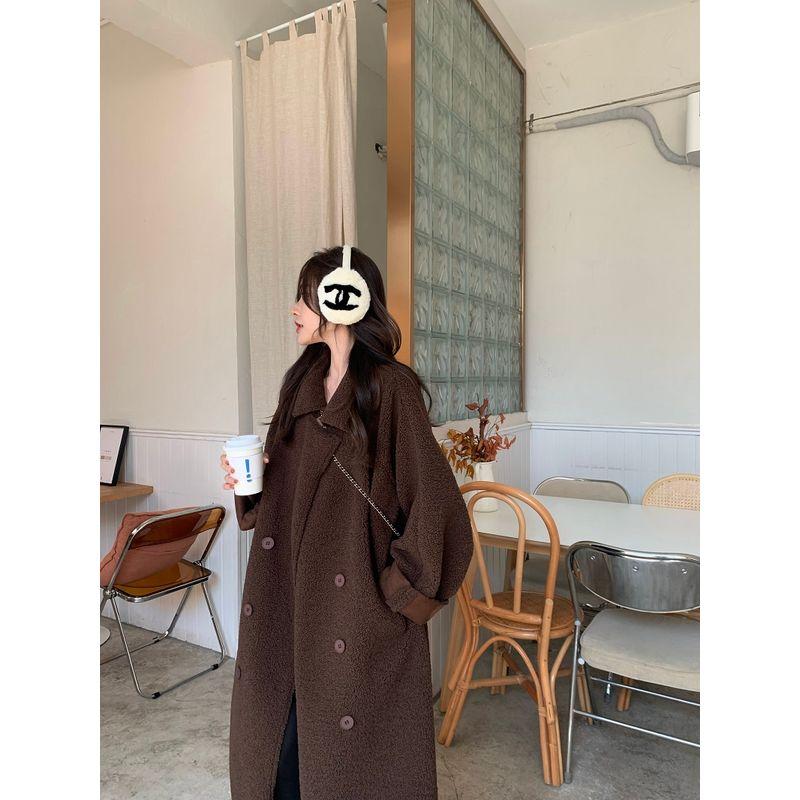 

100.00kg Fur Integrated Loose Long Coat Overcoat Brown FM