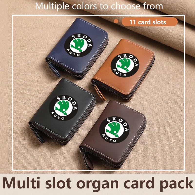 HAZJ3 For Skoda Car Leather Wallet Motor ID Credit Card Ticket Storage Bag Octavia Superb RAPID FABIA KAMIQ KAROQ KODIAQ YETI