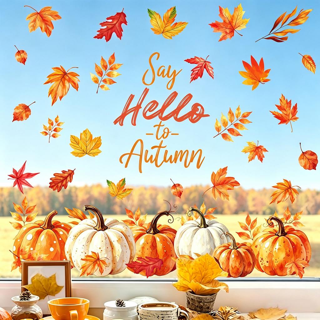 Thanksgiving Window Clings Static Cling Glass Stickers Removable Pumpkin Maple Leaf Party Holiday Decorations
