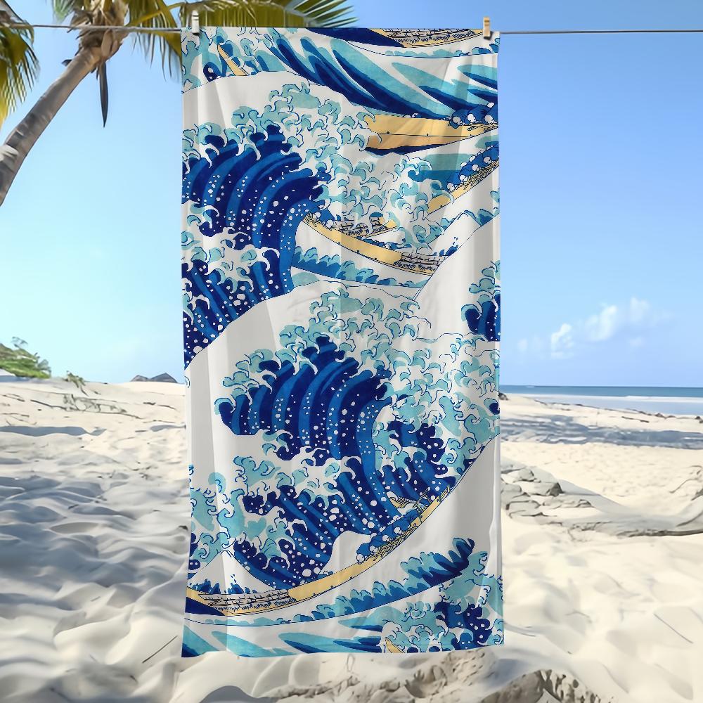 Towel Textile Bathrobe Beach Quick-Drying Lightweight Portable Great Camping Swim Pool Hokusai Wave Travel