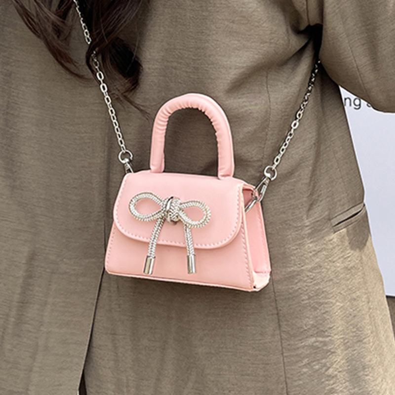 Mini Exquisite Solid Color Bow Handbag 2025 Summer Popular Versatile Small Chain Shoulder Messenger Bag Women