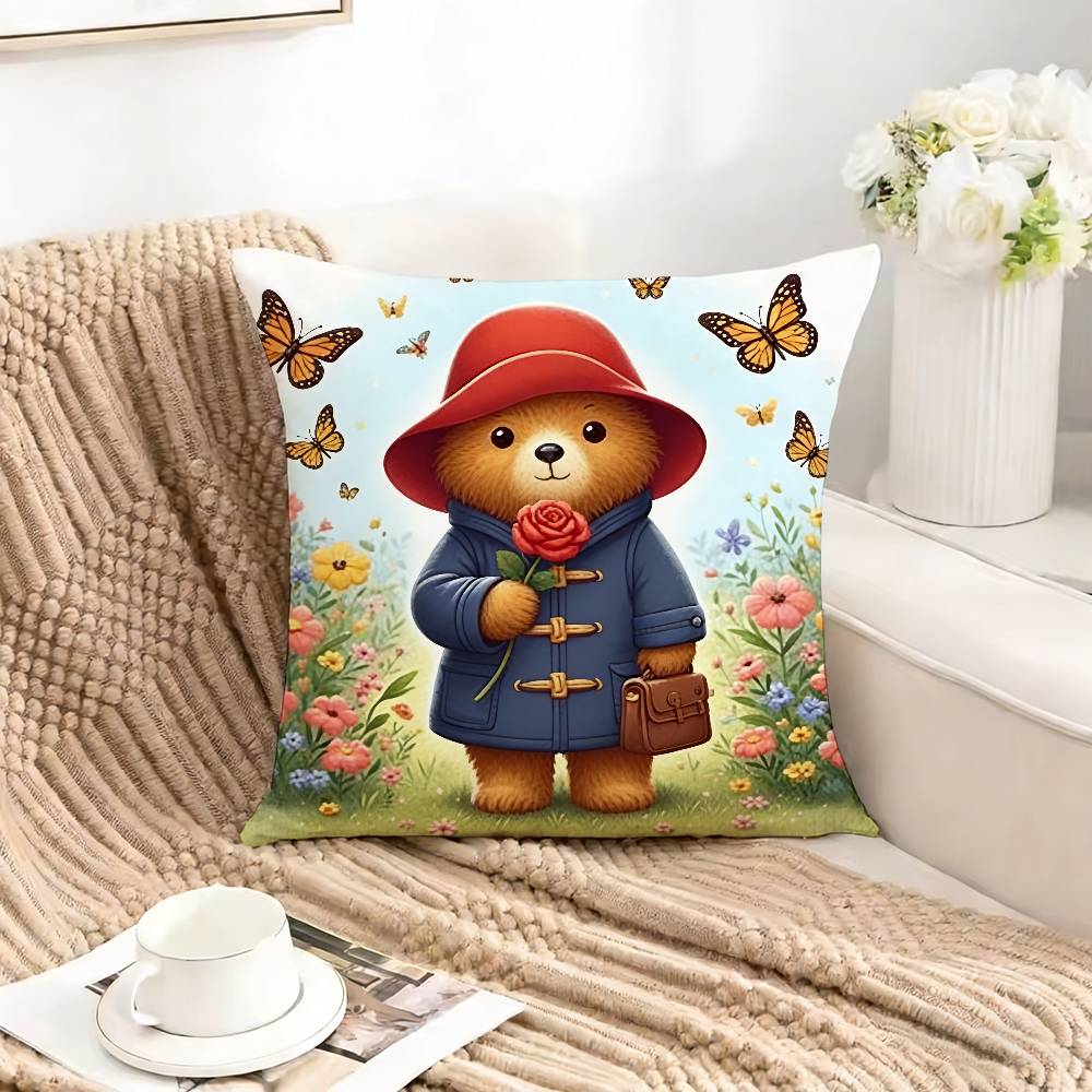 Classic P-Paddington B-Bear-Es Square Double-Sided Printed Pillow Case Bedroom Bedside Pillow Sofa Cushion Cover