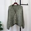 Autumn and winter new V-neck loose short knitted cardigan gentle wind soft waxy lazy wind sweater jacket women