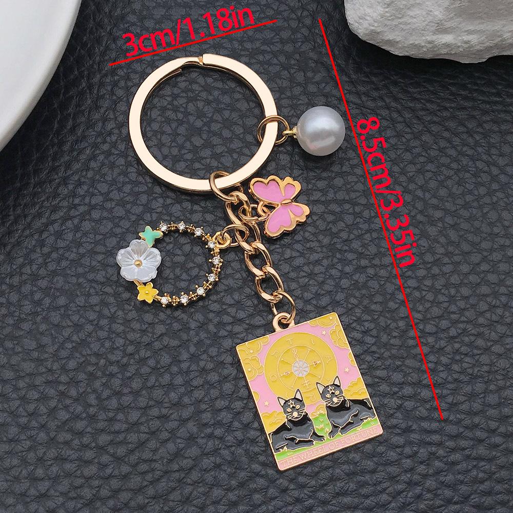 Cute Pink Cartoon Cat Heart & Sakura Wreath Keychain Pendant